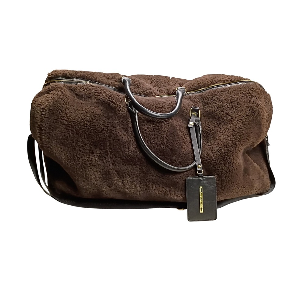 Steve Madden Duffel Bag Womens Large Brown Faux Fur  Weekender Travel‎ Bag
